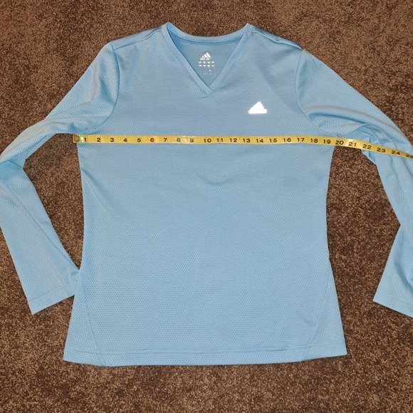 Baby Blue Adidas Long Sleeve Breathable Mesh-like Material V-Neck Running Shirt - Picture 4 of 8